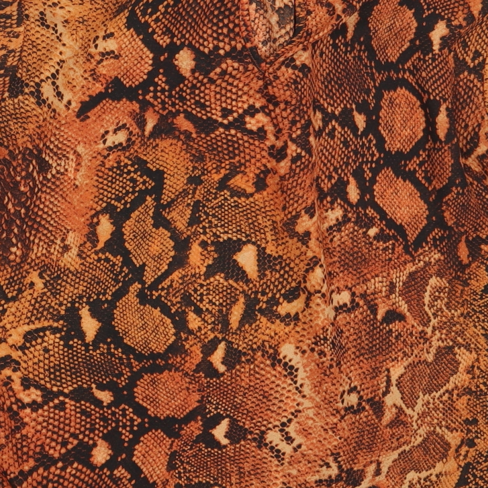 Dorothy Perkins Womens Orange Animal Print Polyester Basic Blouse Size 8 High Neck