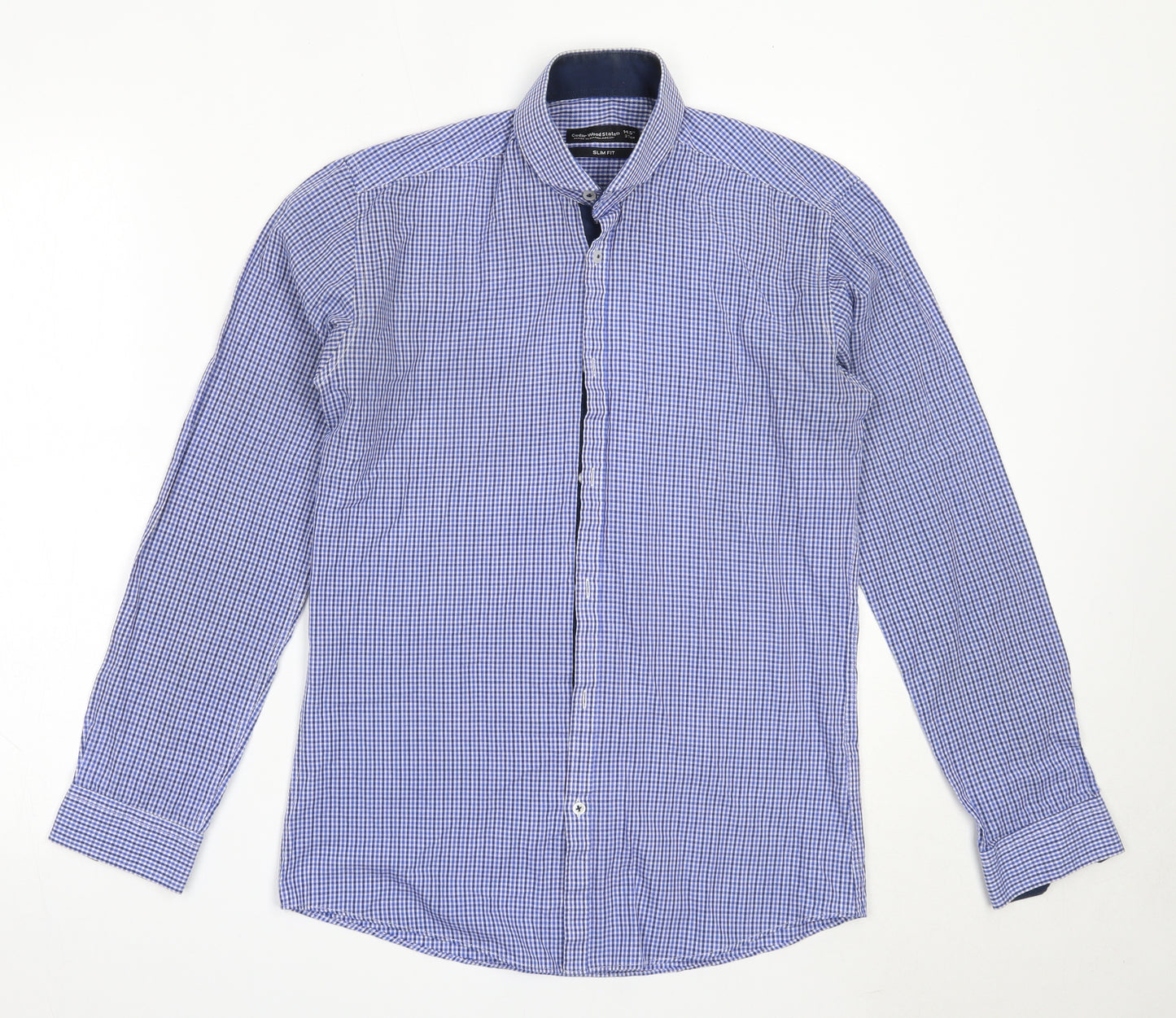 Cedar Wood State Mens Blue Check Cotton  Button-Up Size 14.5 Collared