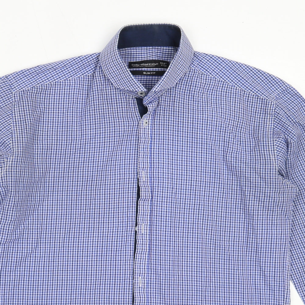 Cedar Wood State Mens Blue Check Cotton  Button-Up Size 14.5 Collared