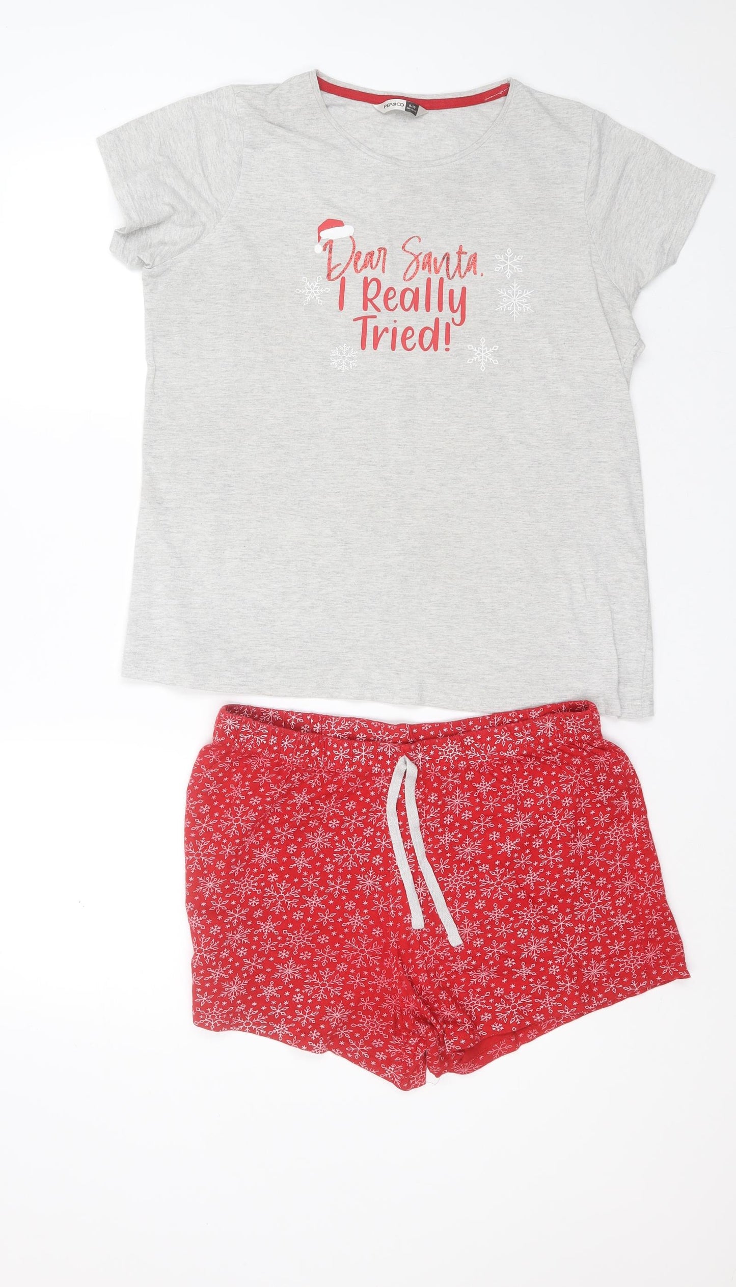 PEP&Co Womens Grey Solid Cotton Top Pyjama Set Size 8   - christmas
