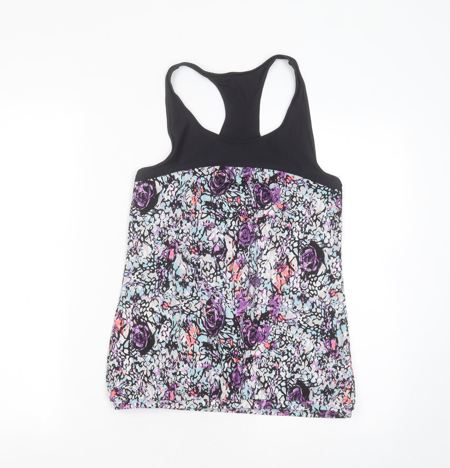 F&F Womens Black Floral Polyester Basic Tank Size 8 Round Neck