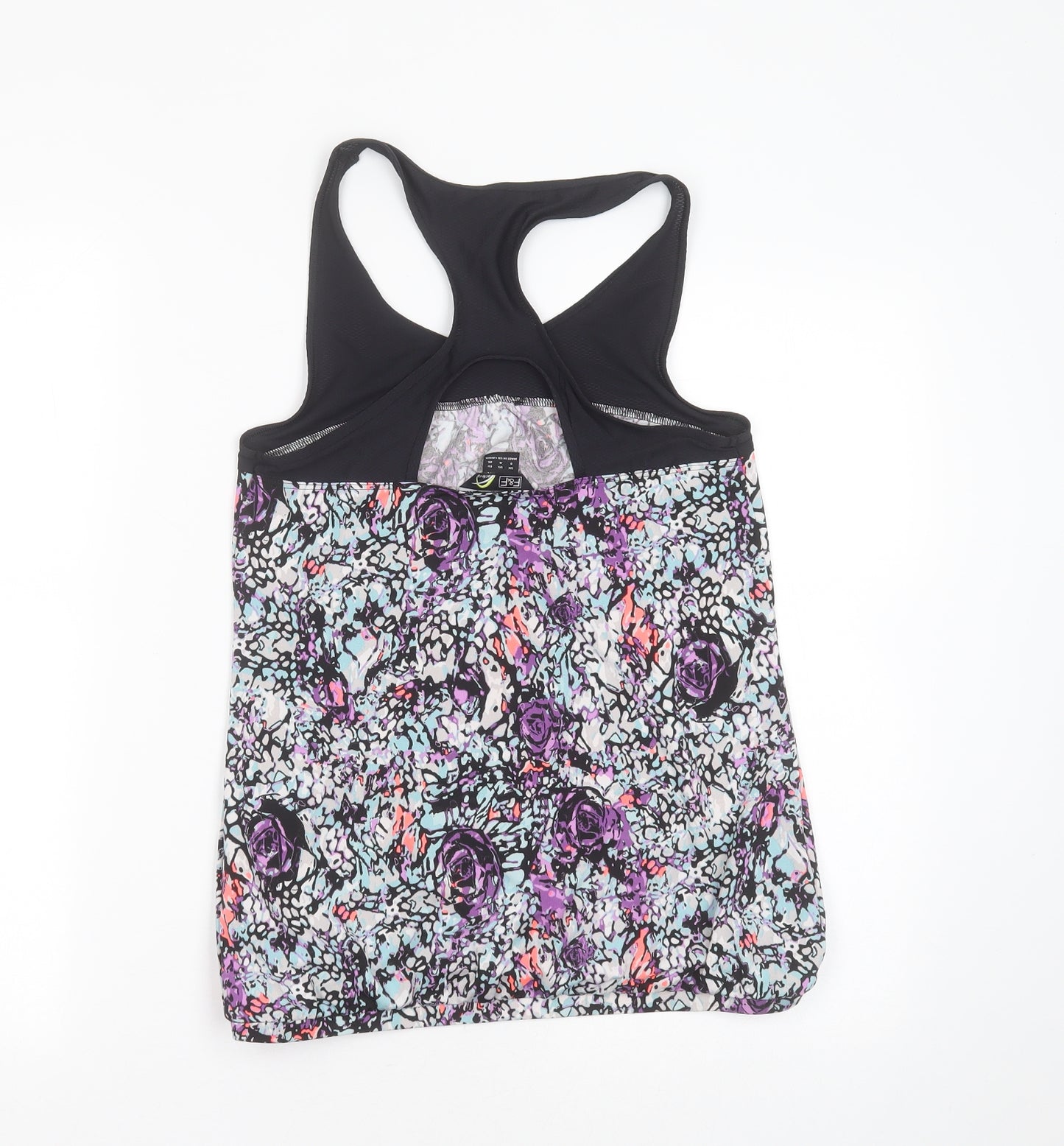 F&F Womens Black Floral Polyester Basic Tank Size 8 Round Neck