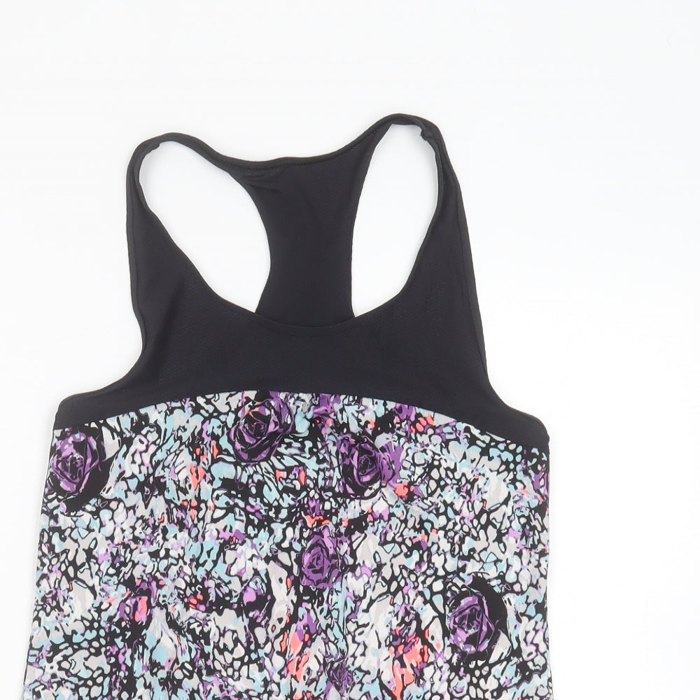 F&F Womens Black Floral Polyester Basic Tank Size 8 Round Neck