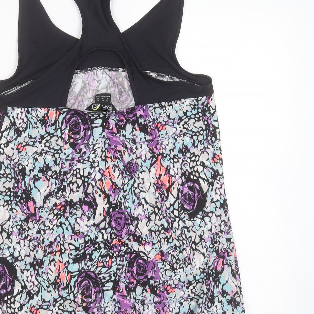 F&F Womens Black Floral Polyester Basic Tank Size 8 Round Neck