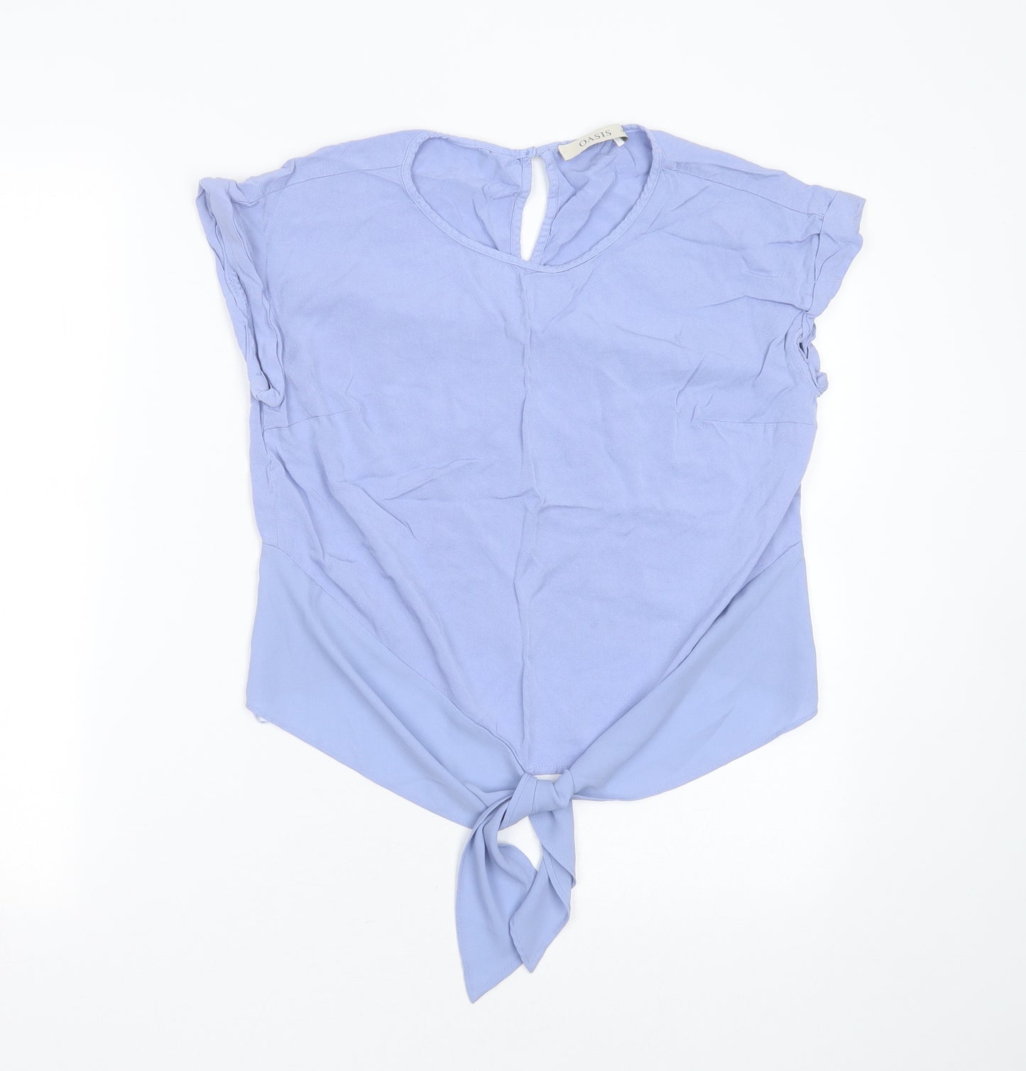 Oasis Womens Blue  Viscose Basic Blouse Size 10 Round Neck - tie Front Detail
