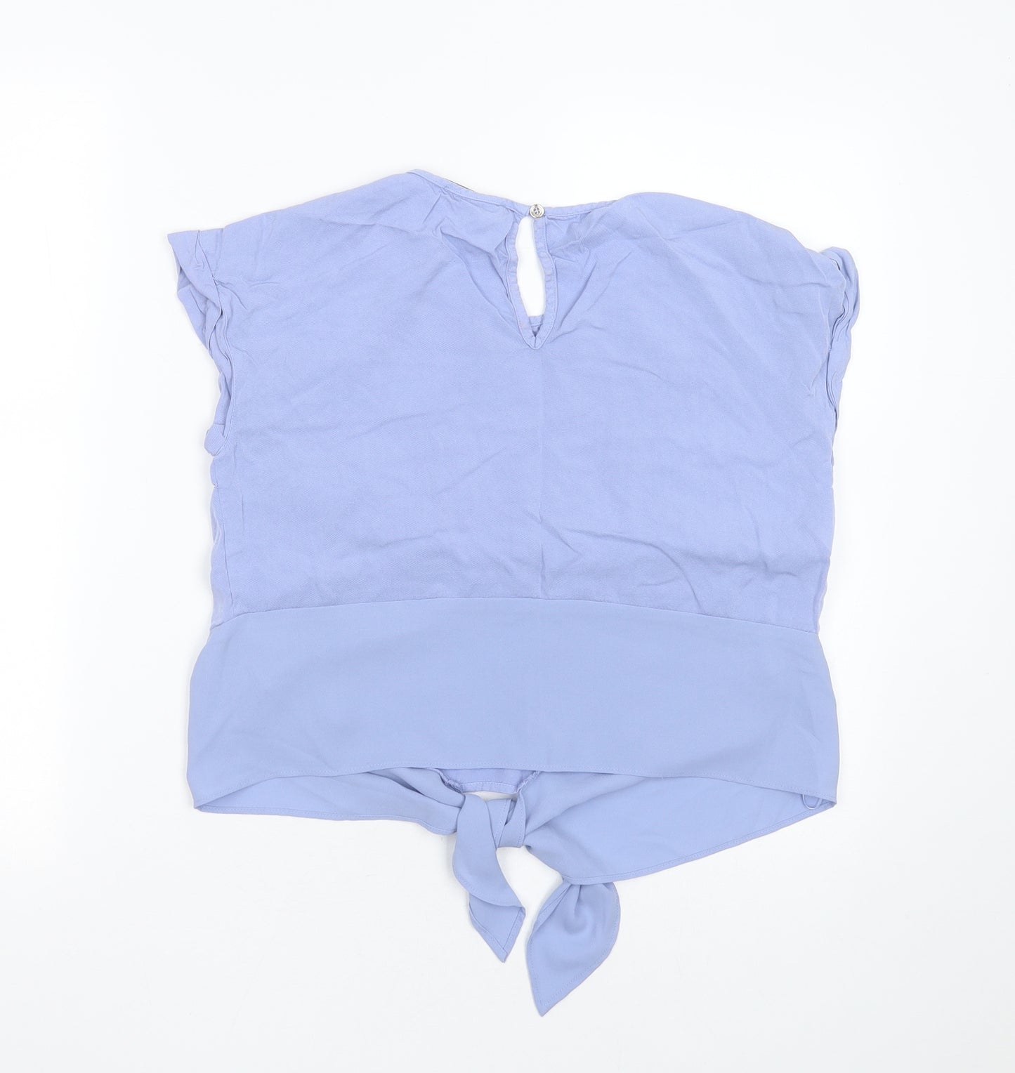 Oasis Womens Blue  Viscose Basic Blouse Size 10 Round Neck - tie Front Detail