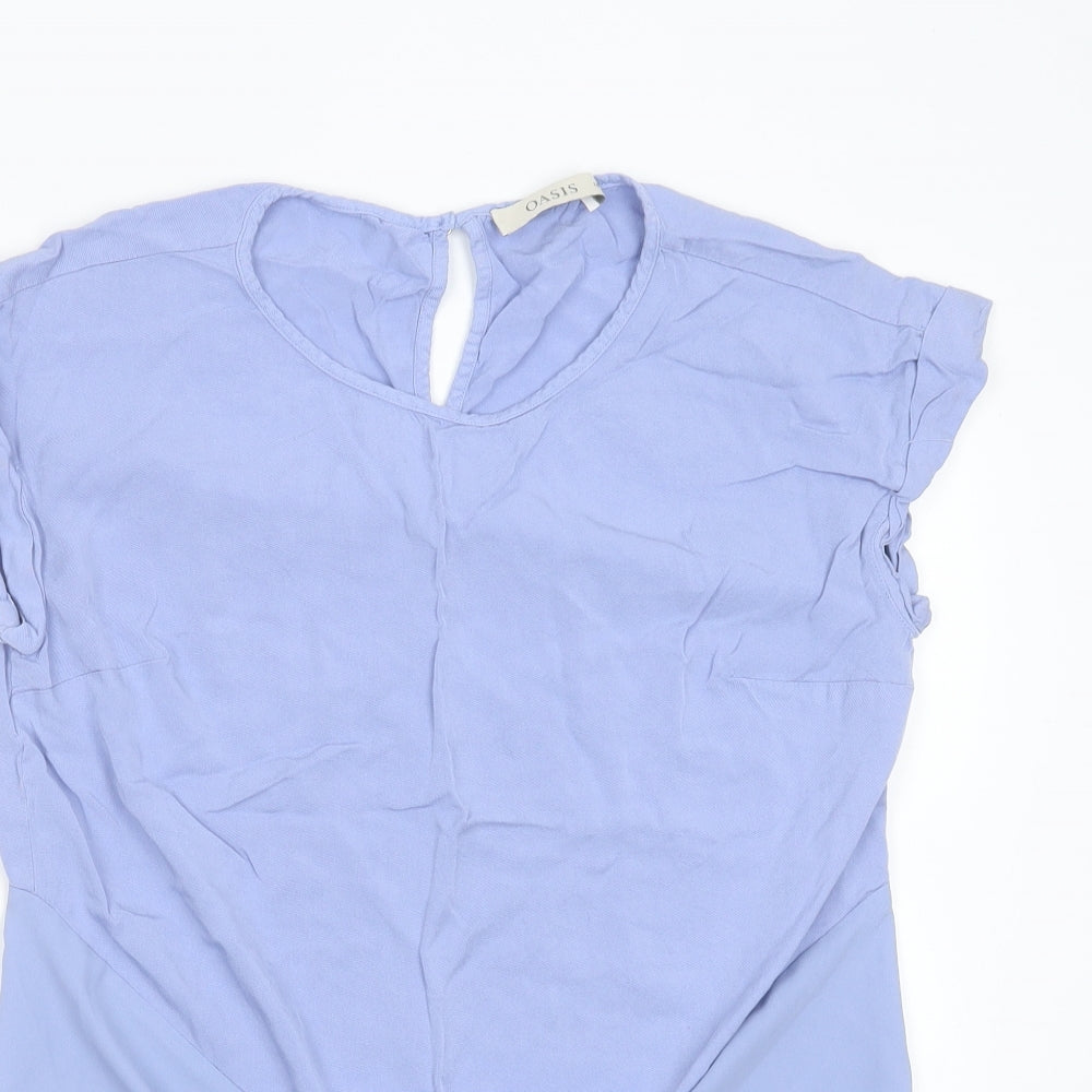 Oasis Womens Blue  Viscose Basic Blouse Size 10 Round Neck - tie Front Detail