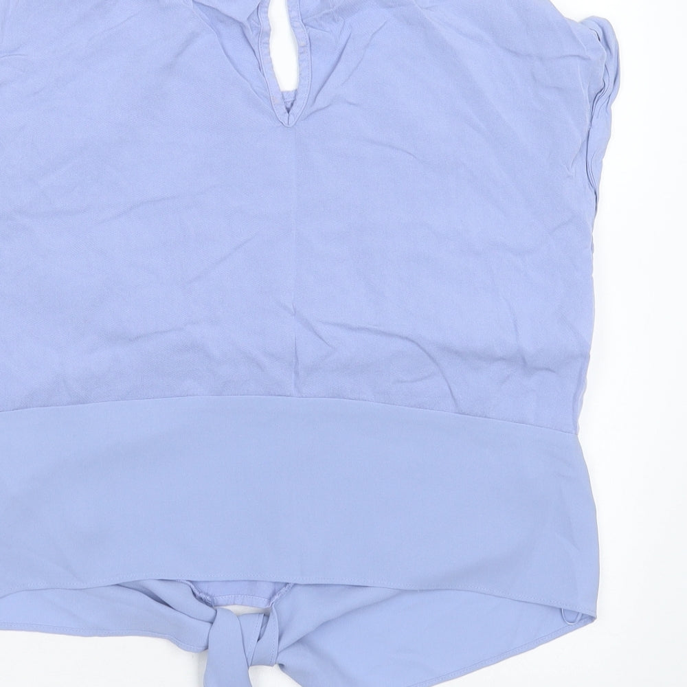 Oasis Womens Blue  Viscose Basic Blouse Size 10 Round Neck - tie Front Detail