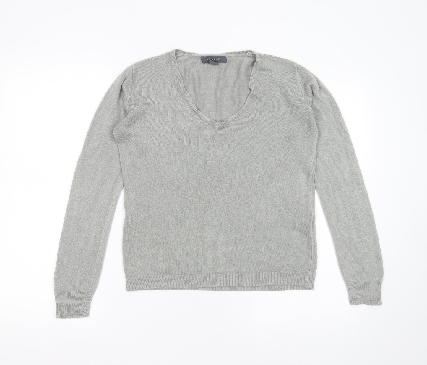 Primark Womens Grey V-Neck  Acrylic Pullover Jumper Size S