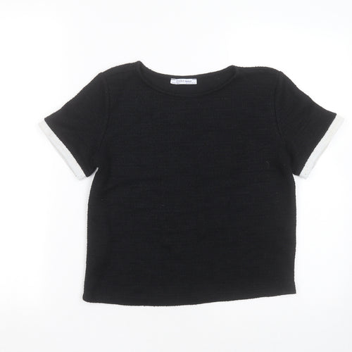 Zara Womens Black  Polyester Basic T-Shirt Size S Round Neck