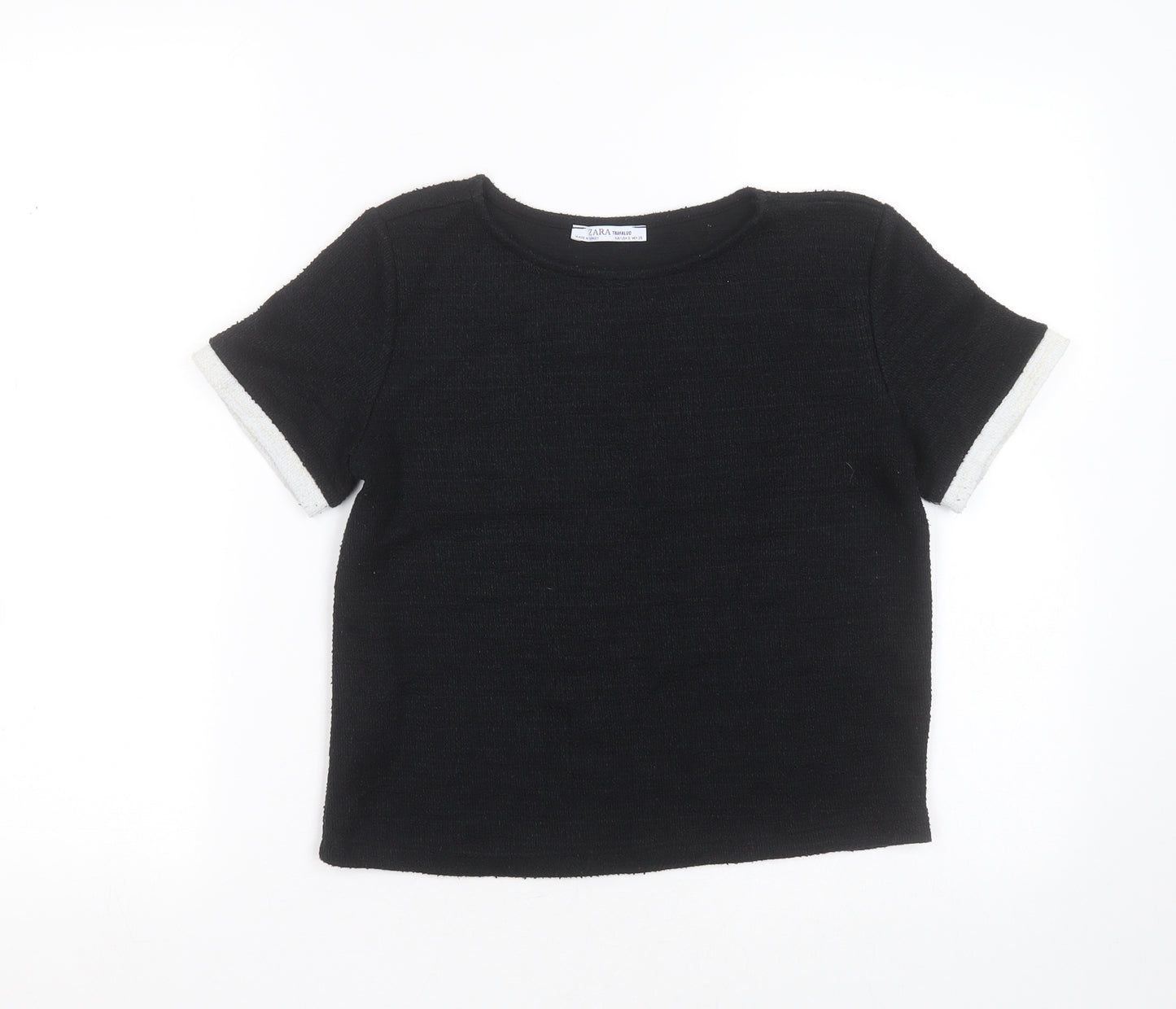 Zara Womens Black  Polyester Basic T-Shirt Size S Round Neck