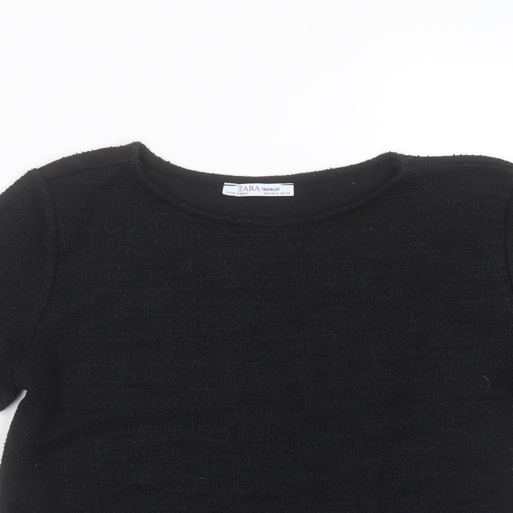 Zara Womens Black  Polyester Basic T-Shirt Size S Round Neck