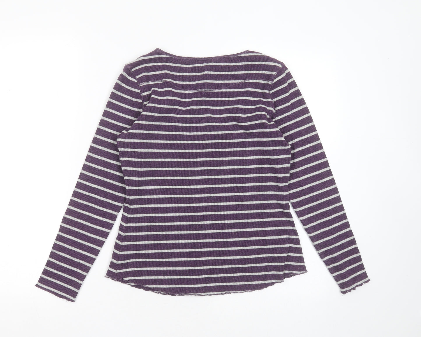 WRAP Womens Purple Striped Cotton Basic T-Shirt Size 10 Round Neck