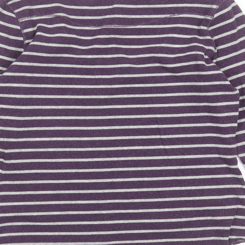 WRAP Womens Purple Striped Cotton Basic T-Shirt Size 10 Round Neck