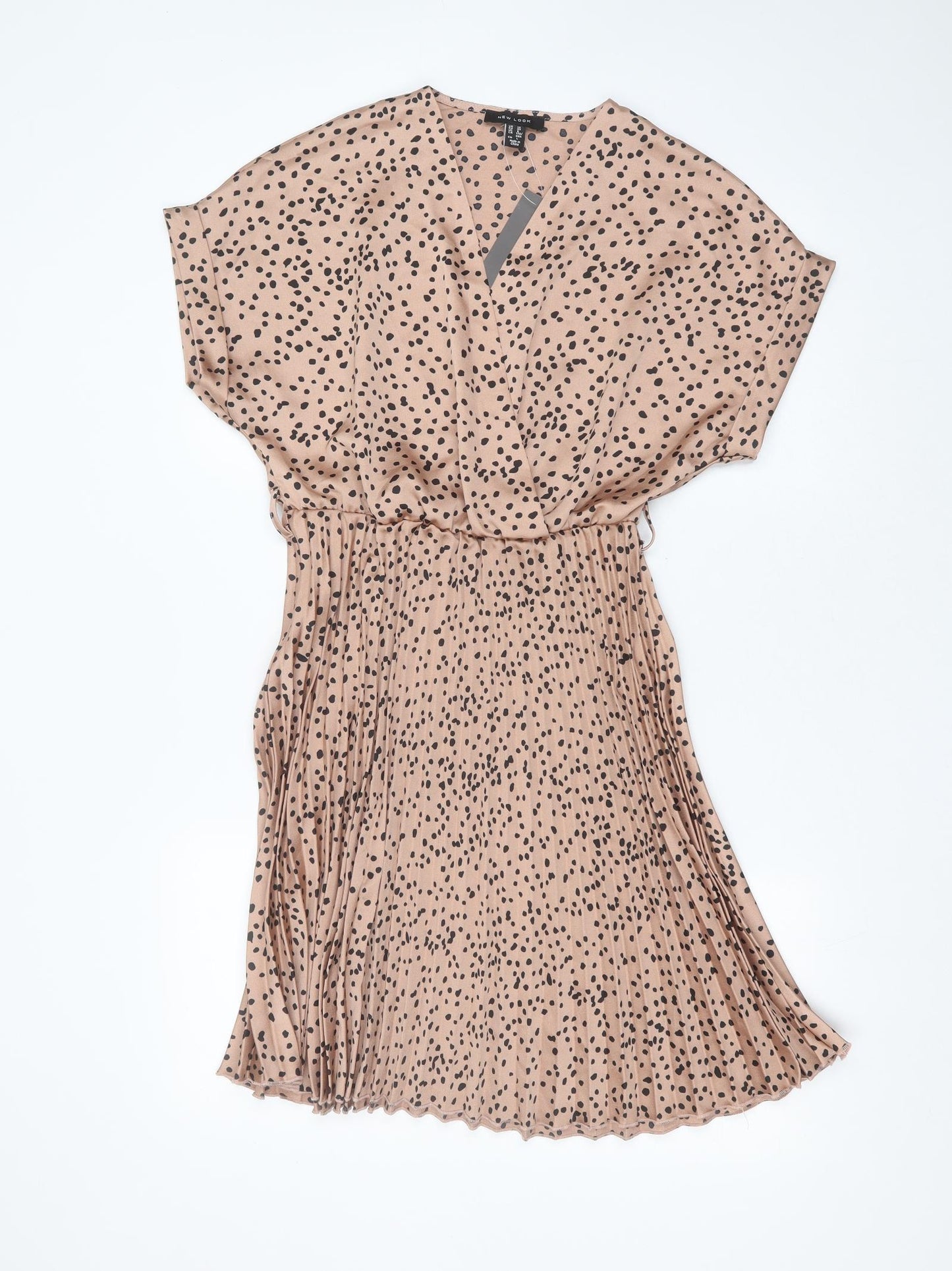 New Look Womens Beige Polka Dot Polyester Fit & Flare  Size 10  V-Neck