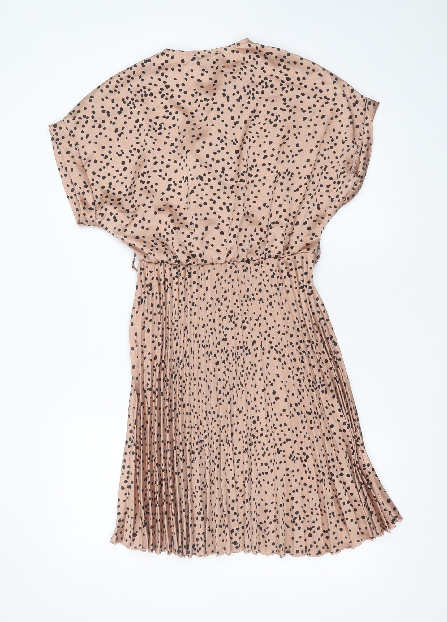 New Look Womens Beige Polka Dot Polyester Fit & Flare  Size 10  V-Neck