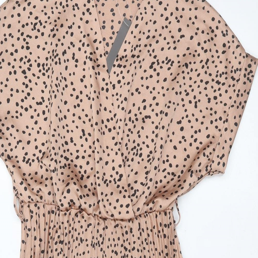 New Look Womens Beige Polka Dot Polyester Fit & Flare  Size 10  V-Neck