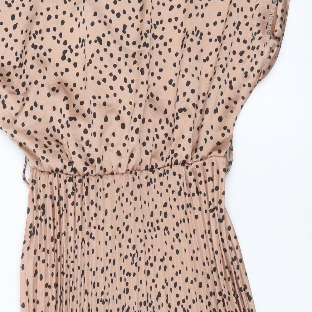 New Look Womens Beige Polka Dot Polyester Fit & Flare  Size 10  V-Neck