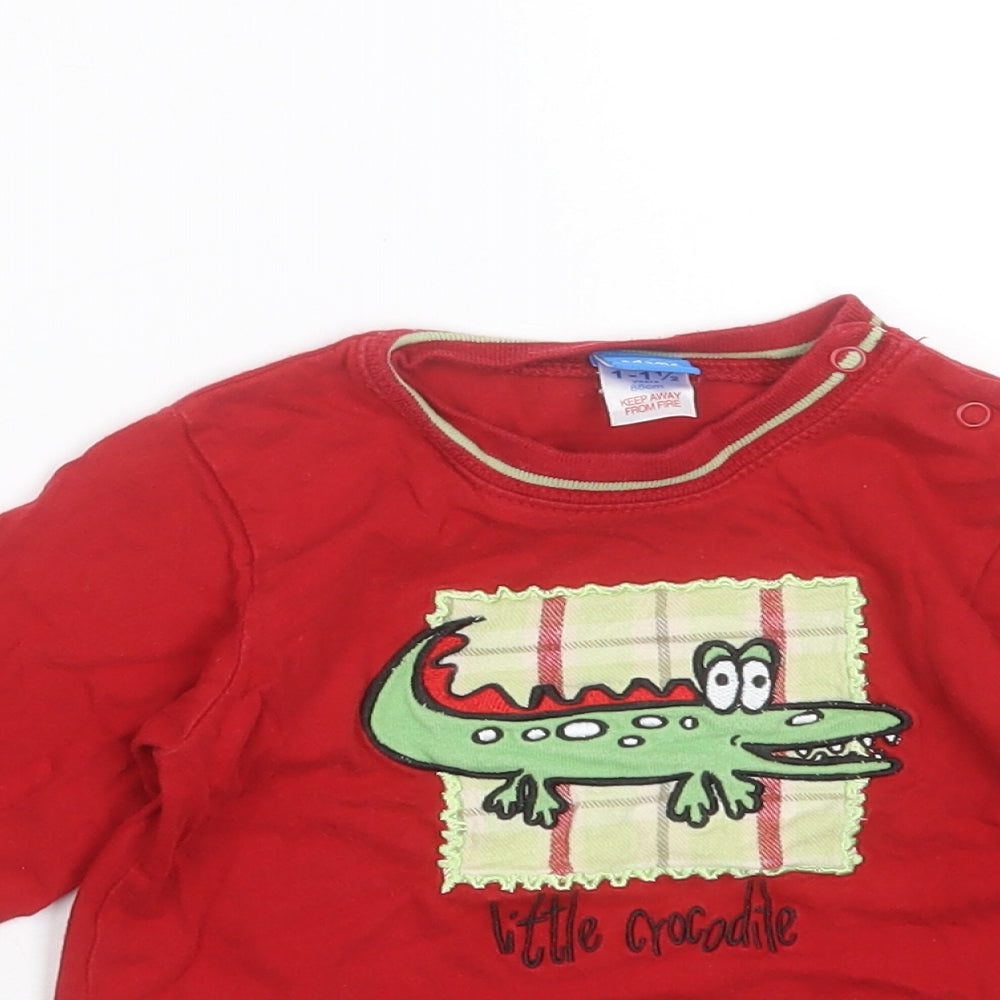 Adams Boys Red  Cotton Basic T-Shirt Size 12-18 Months Round Neck  - crocodile