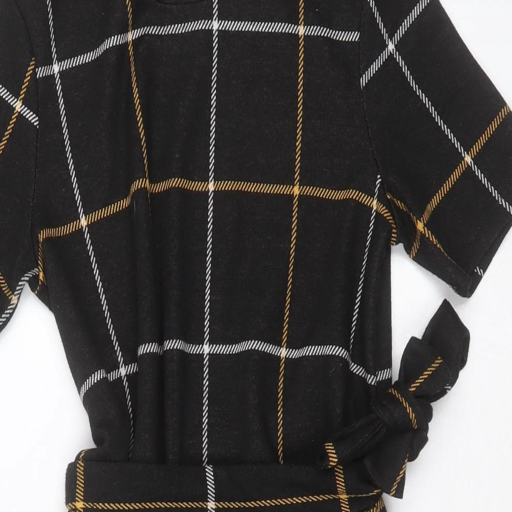 F&F Womens Black Check Polyester T-Shirt Dress  Size 10  Round Neck