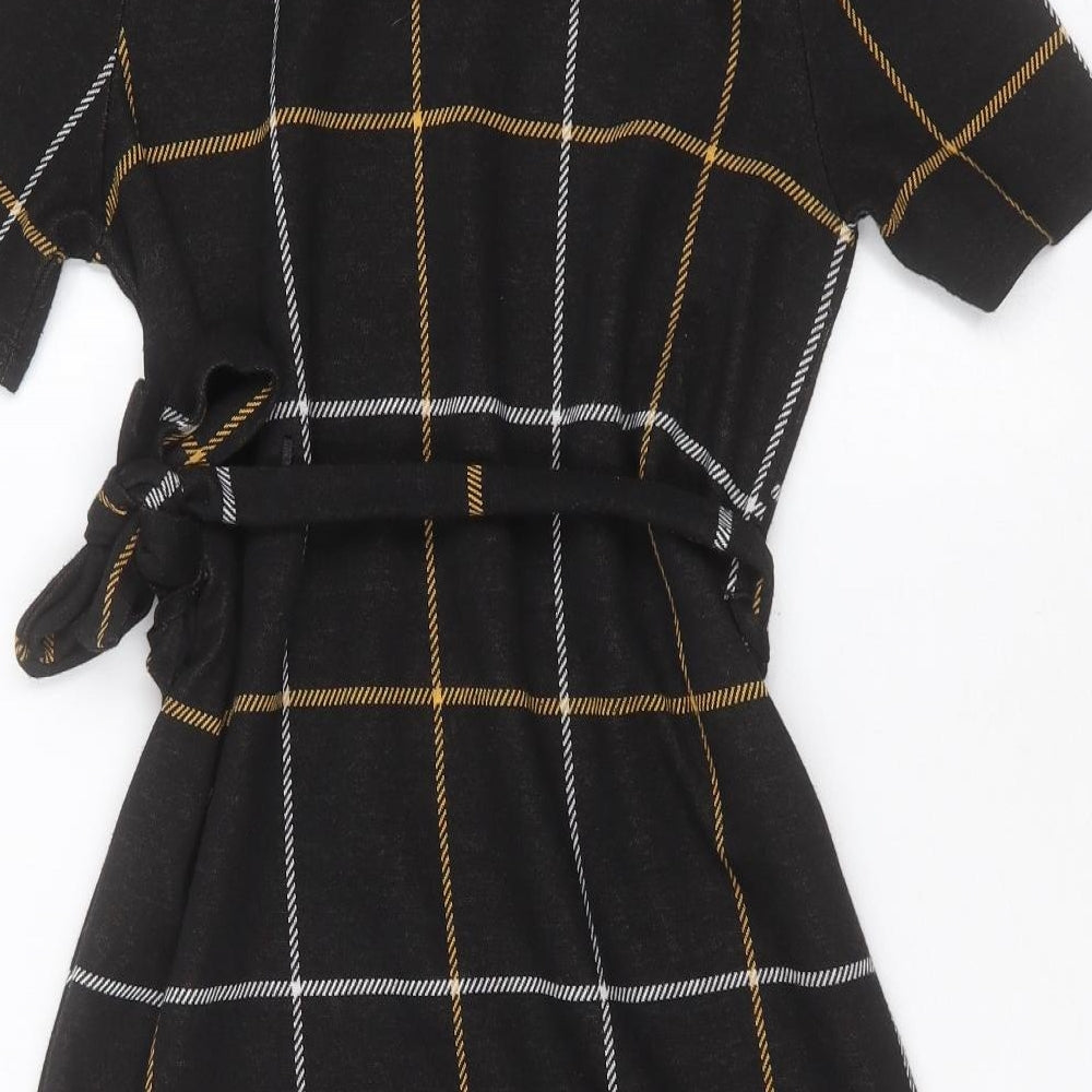 F&F Womens Black Check Polyester T-Shirt Dress  Size 10  Round Neck