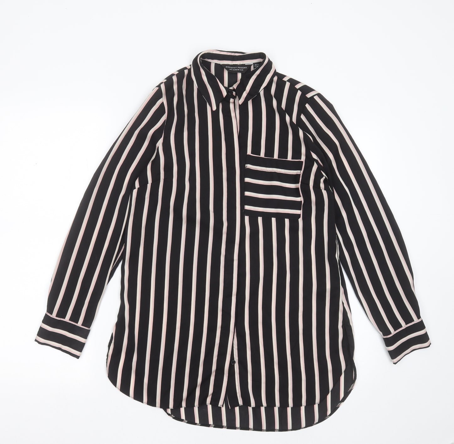 Dorothy Perkins Womens Black Striped Polyester Basic Blouse Size 10 Collared