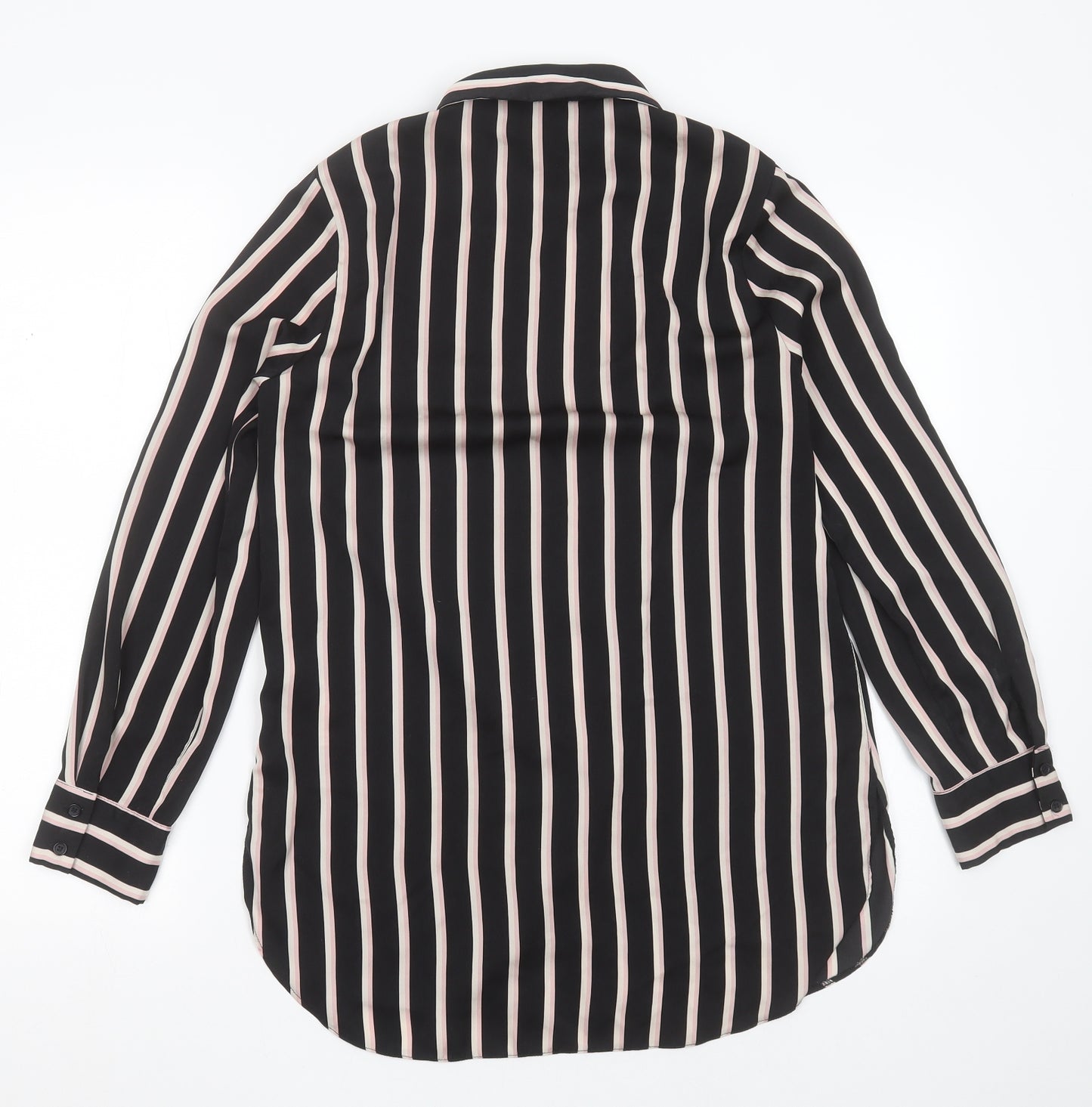 Dorothy Perkins Womens Black Striped Polyester Basic Blouse Size 10 Collared