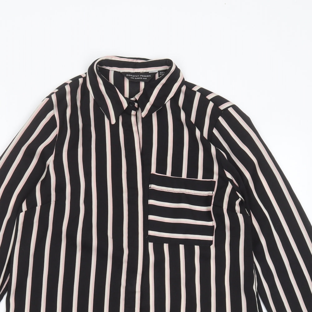 Dorothy Perkins Womens Black Striped Polyester Basic Blouse Size 10 Collared