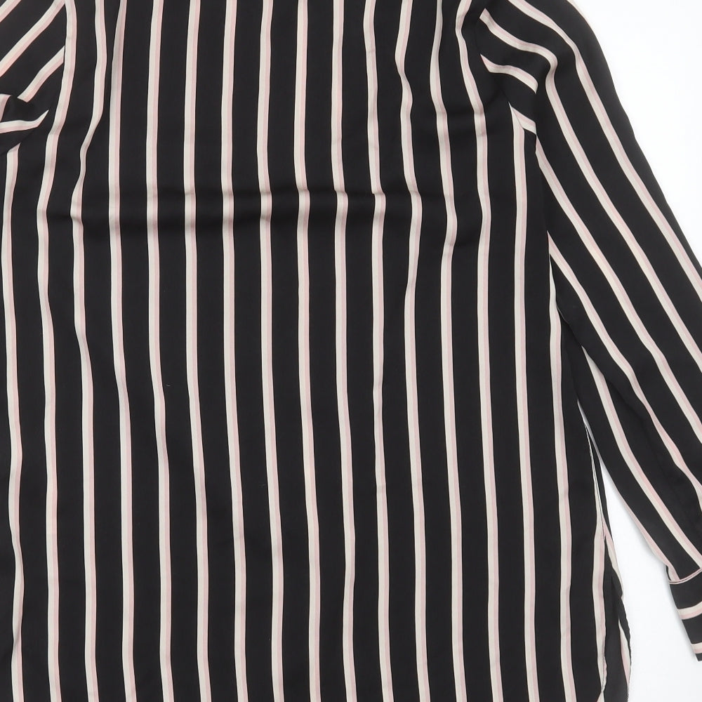 Dorothy Perkins Womens Black Striped Polyester Basic Blouse Size 10 Collared