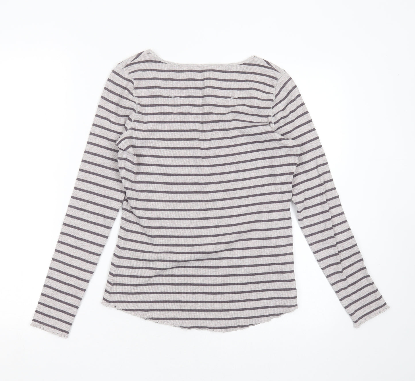 WRAP Womens Grey Striped Cotton Basic T-Shirt Size 10 Round Neck
