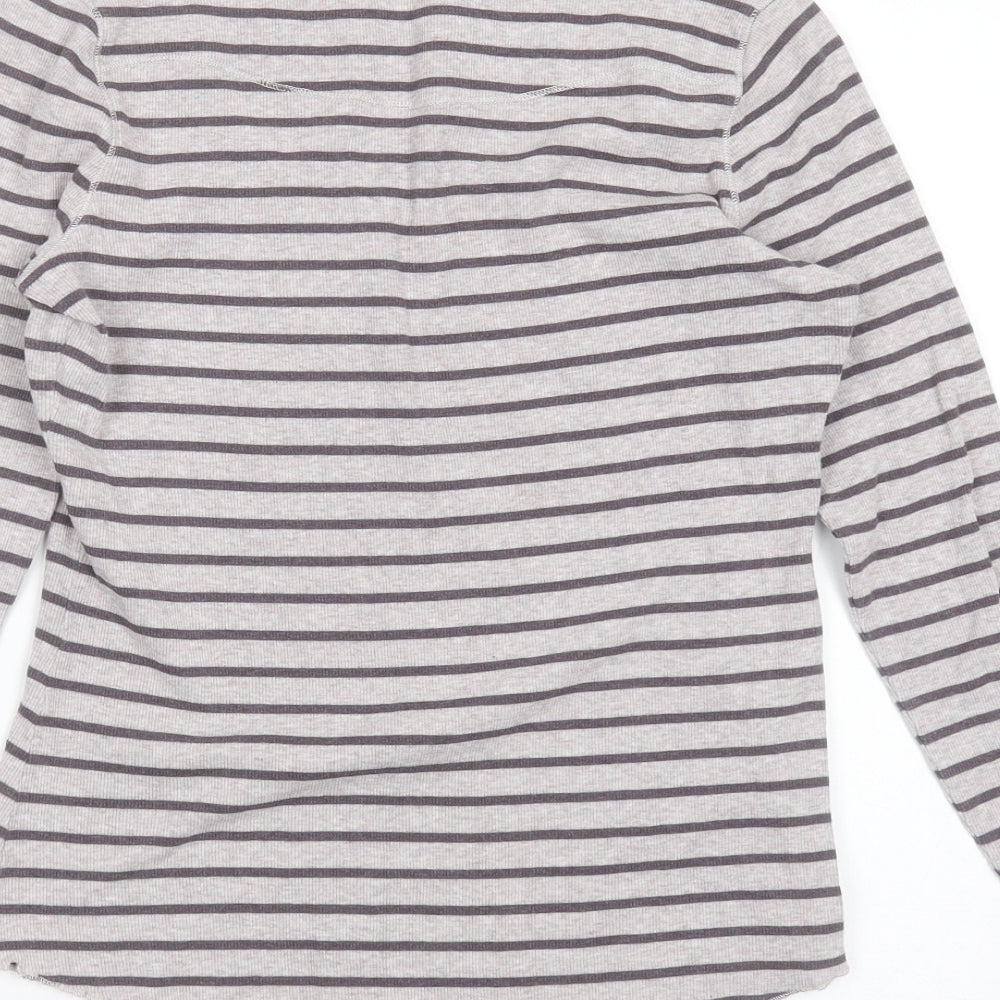 WRAP Womens Grey Striped Cotton Basic T-Shirt Size 10 Round Neck
