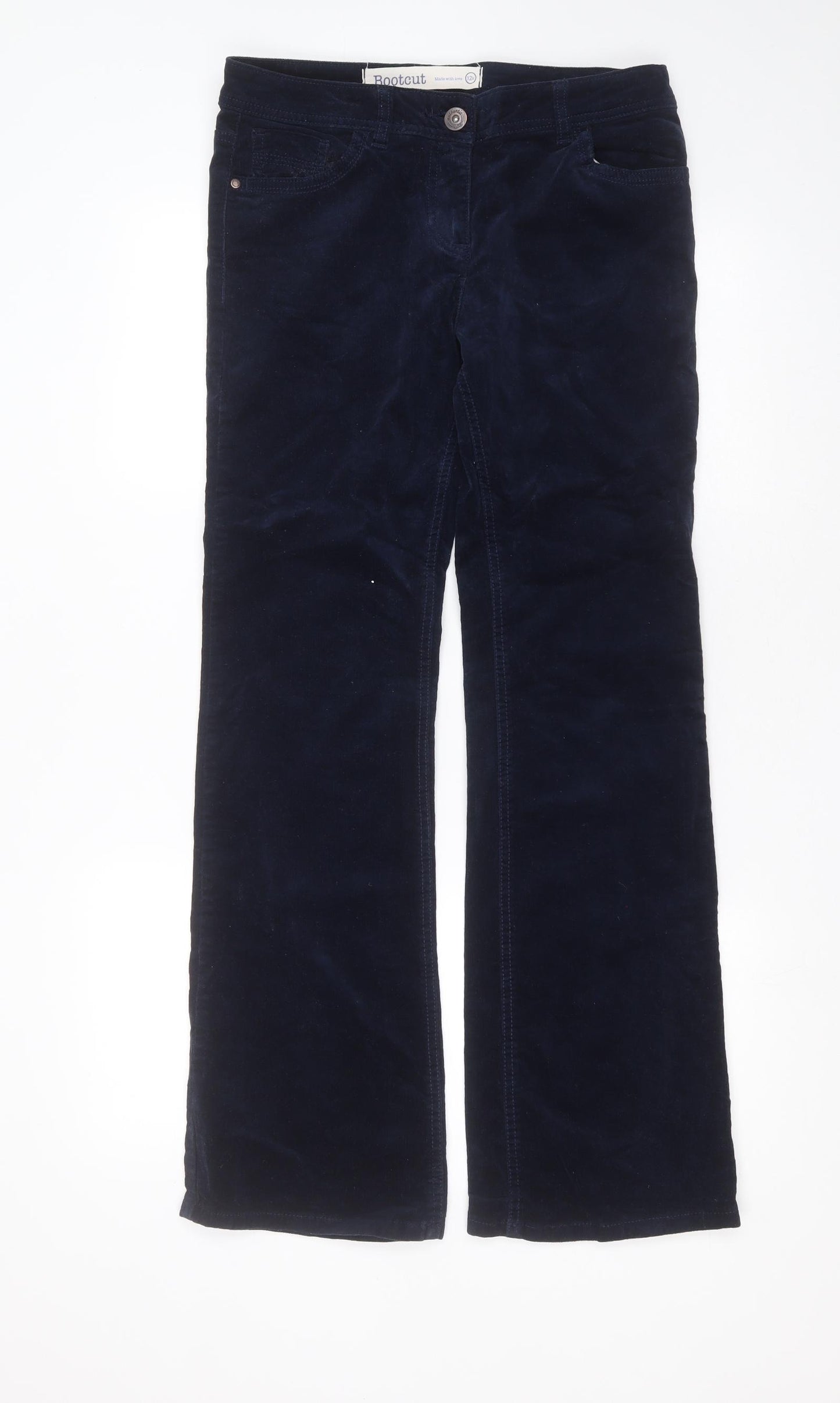 NEXT Womens Blue  Cotton Trousers  Size 12 L31 in Regular Zip
