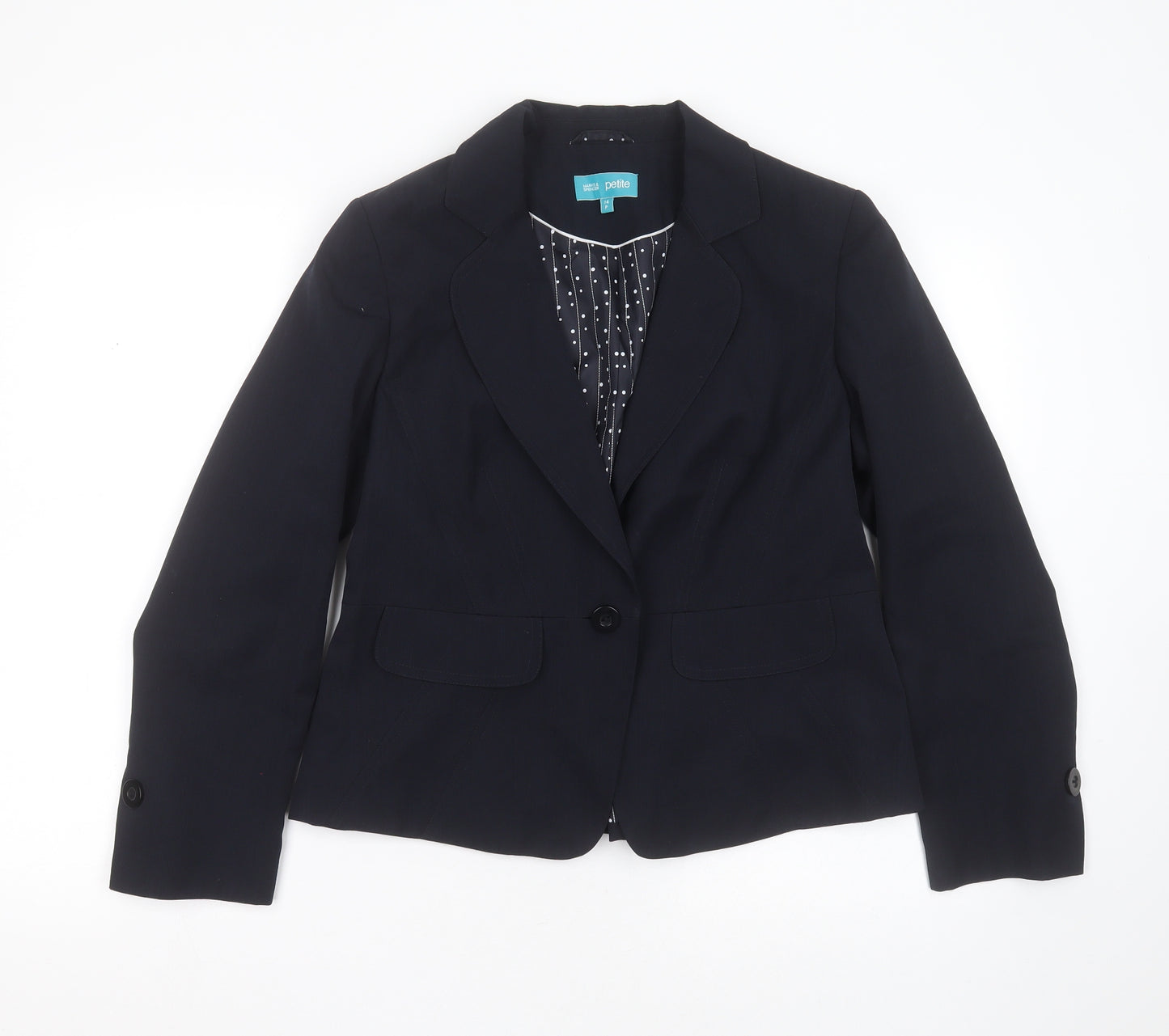 Marks and Spencer Womens Blue Striped Polyester Jacket Suit Jacket Size 14