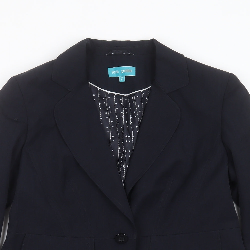 Marks and Spencer Womens Blue Striped Polyester Jacket Suit Jacket Size 14