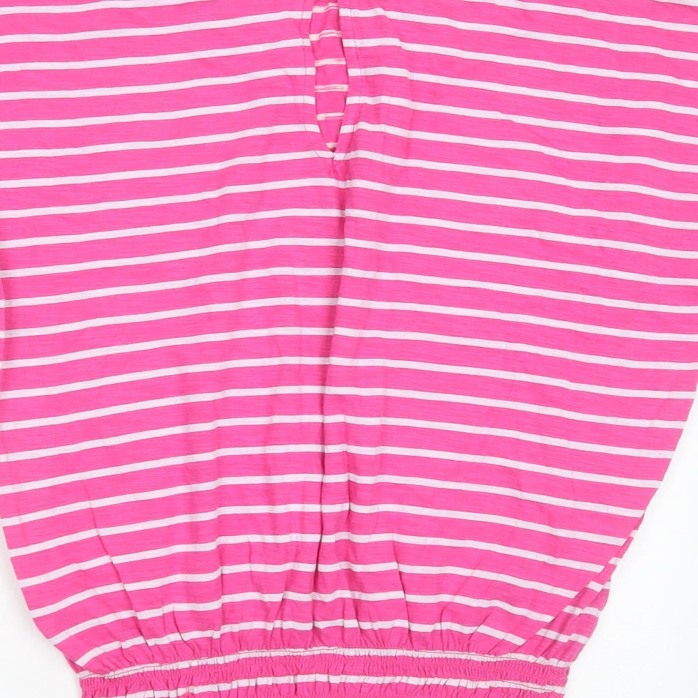 NEXT Womens Pink Striped Cotton Basic T-Shirt Size 14 Round Neck