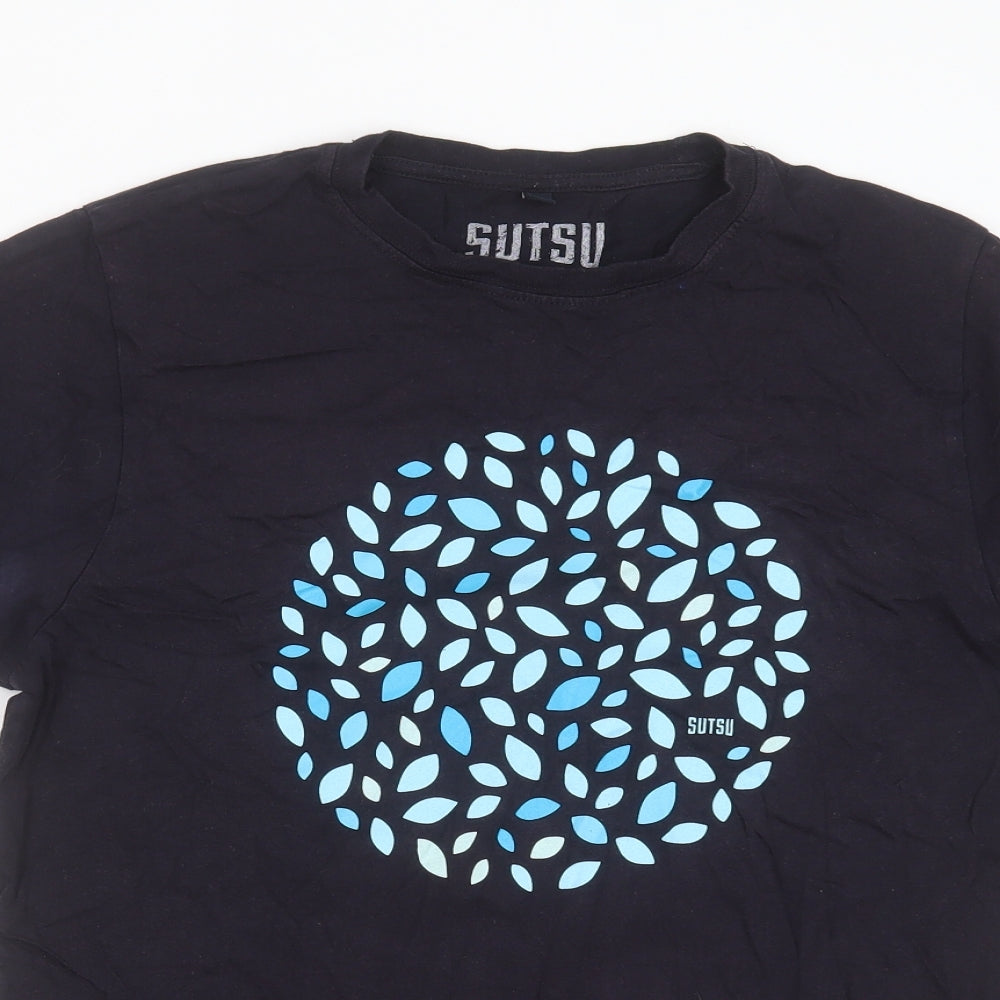 sutsu Mens Blue  Cotton  T-Shirt Size M Round Neck