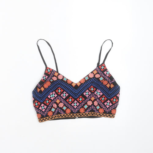 Missguided Womens Black Geometric Polyester Cropped Blouse Size 8 V-Neck - Embroidered detail