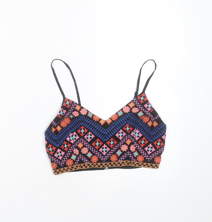 Missguided Womens Black Geometric Polyester Cropped Blouse Size 8 V-Neck - Embroidered detail