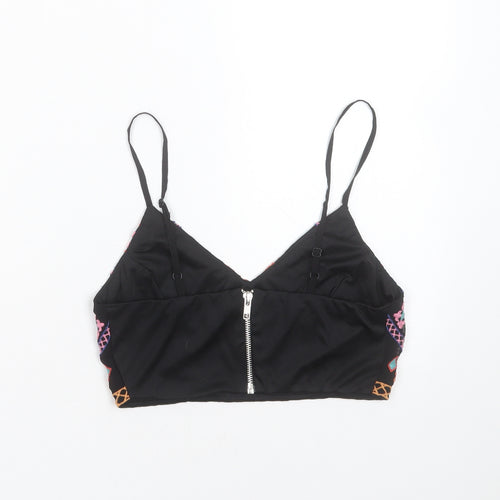 Missguided Womens Black Geometric Polyester Cropped Blouse Size 8 V-Neck - Embroidered detail