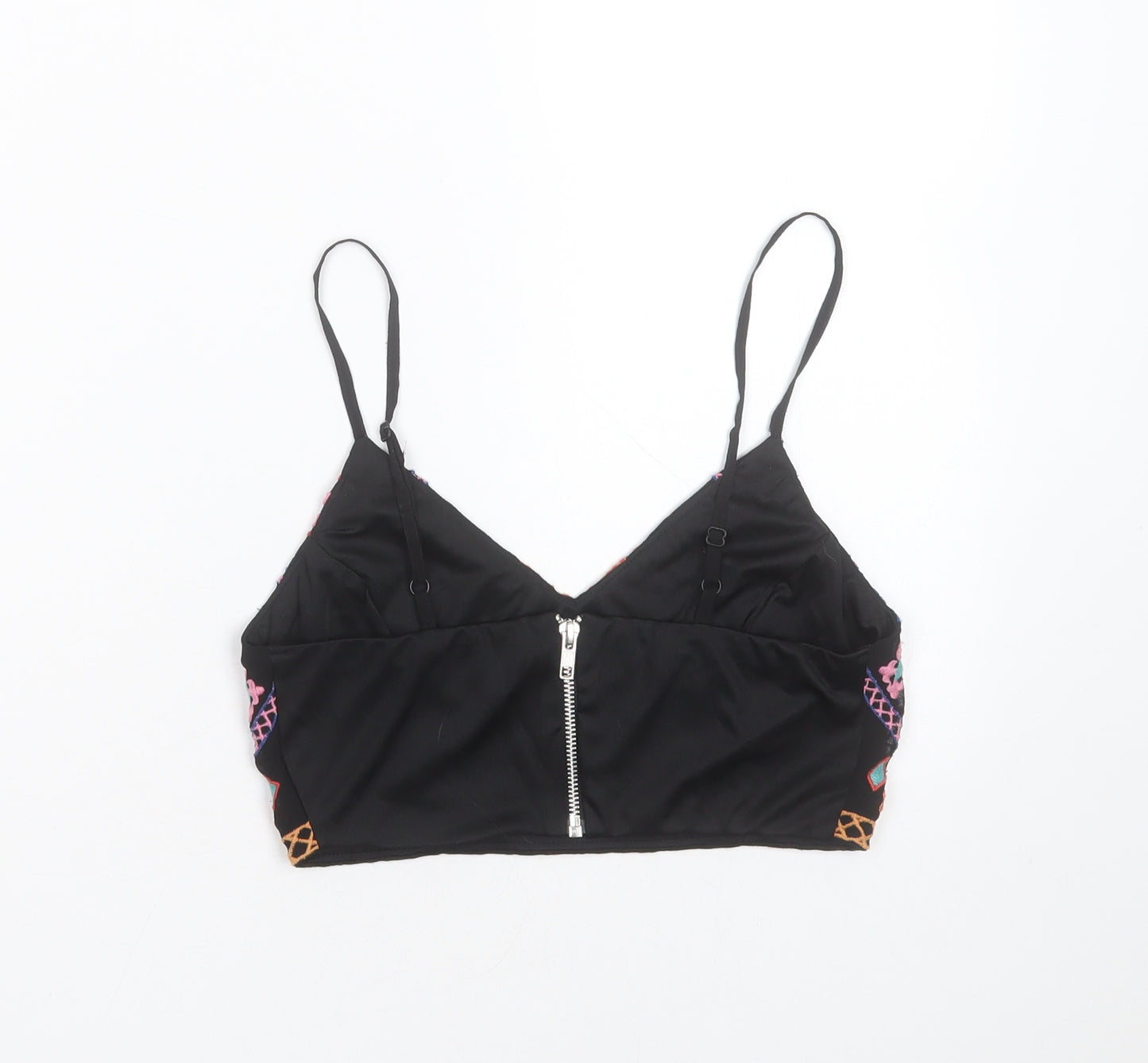 Missguided Womens Black Geometric Polyester Cropped Blouse Size 8 V-Neck - Embroidered detail