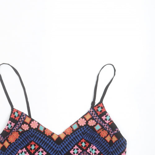 Missguided Womens Black Geometric Polyester Cropped Blouse Size 8 V-Neck - Embroidered detail