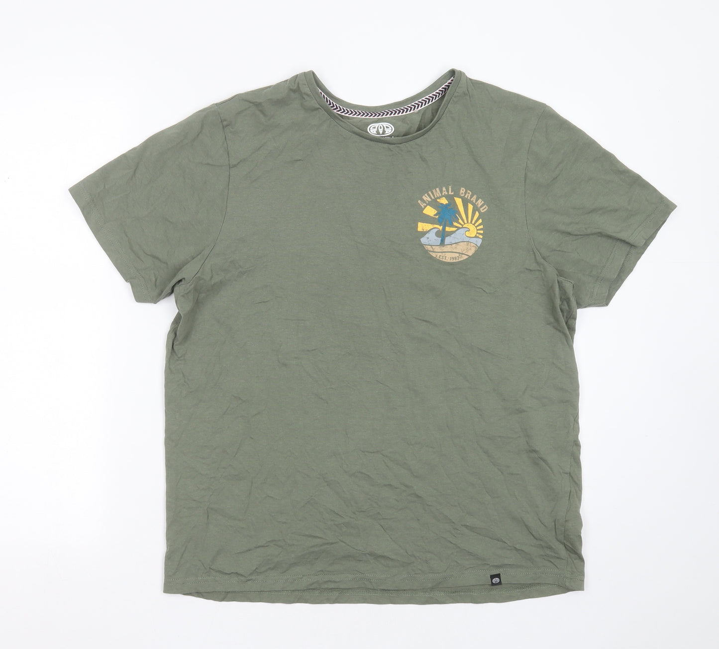Animal Mens Green  Cotton  T-Shirt Size M Round Neck