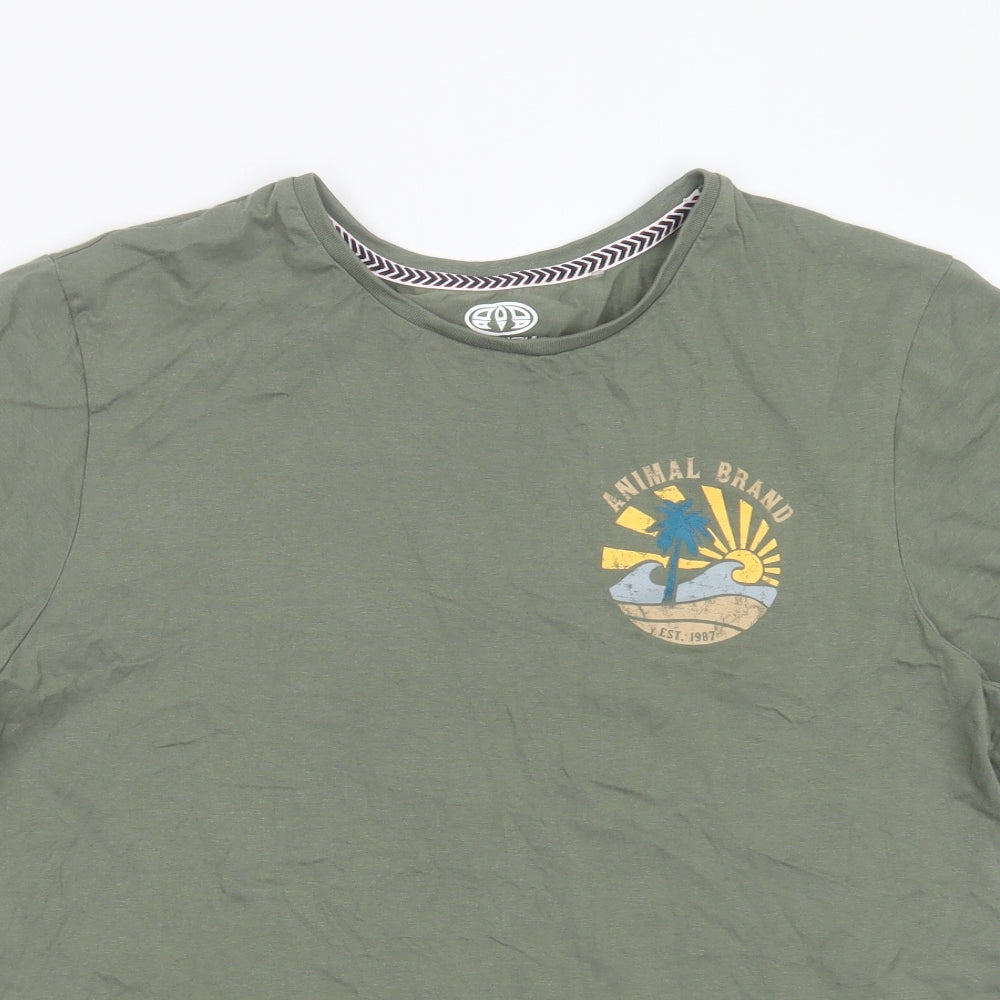 Animal Mens Green  Cotton  T-Shirt Size M Round Neck