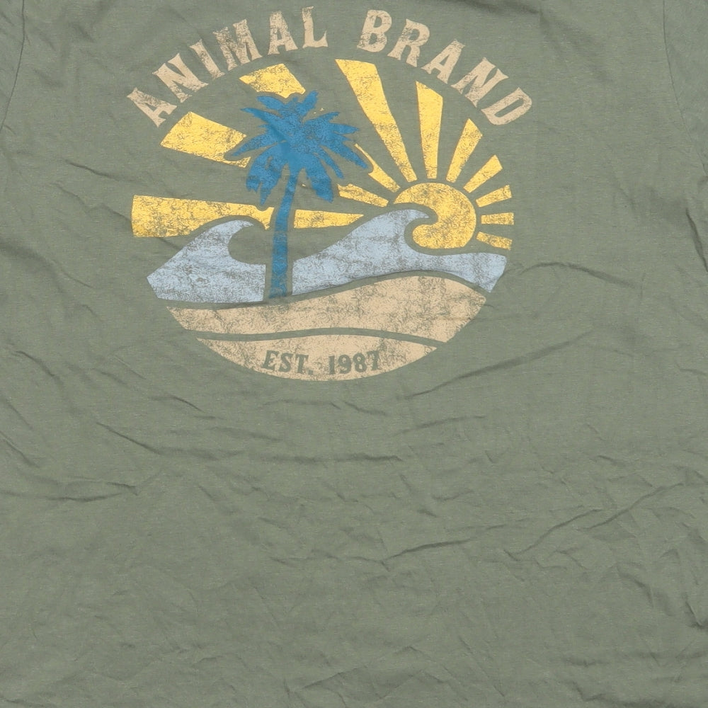 Animal Mens Green  Cotton  T-Shirt Size M Round Neck