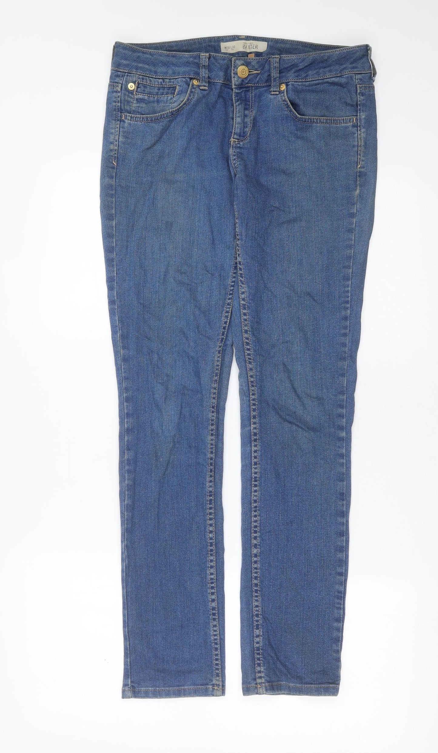 Topshop Womens Blue  Cotton Skinny Jeans Size 28 in L30 in Extra-Slim Zip
