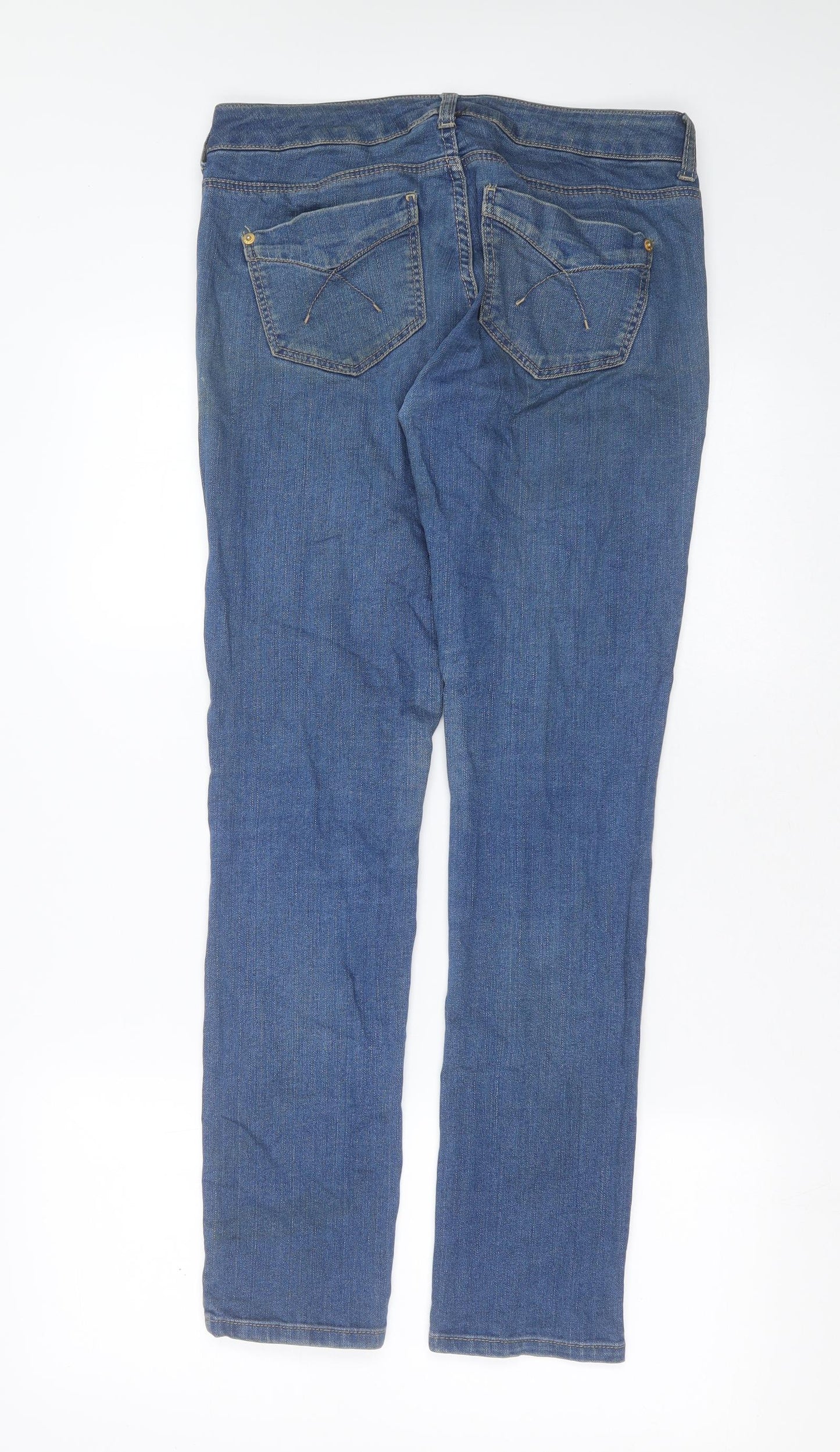 Topshop Womens Blue  Cotton Skinny Jeans Size 28 in L30 in Extra-Slim Zip