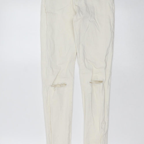 Glamorous Womens White  Cotton Skinny Jeans Size XS L30 in Extra-Slim Zip