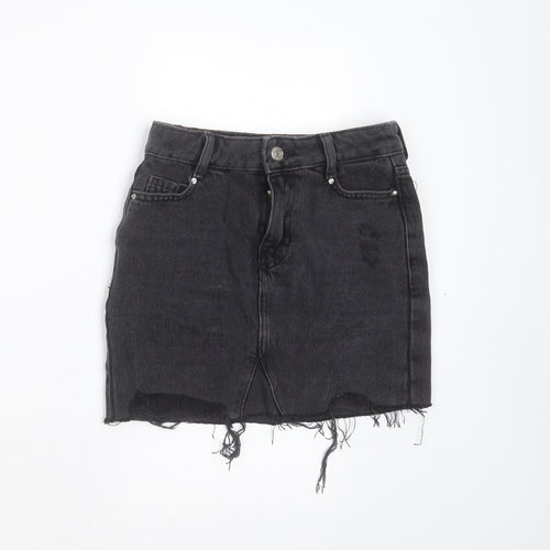 New Look Girls Grey  Cotton Mini Skirt Size 9 Years  Regular Zip - Distressed hem