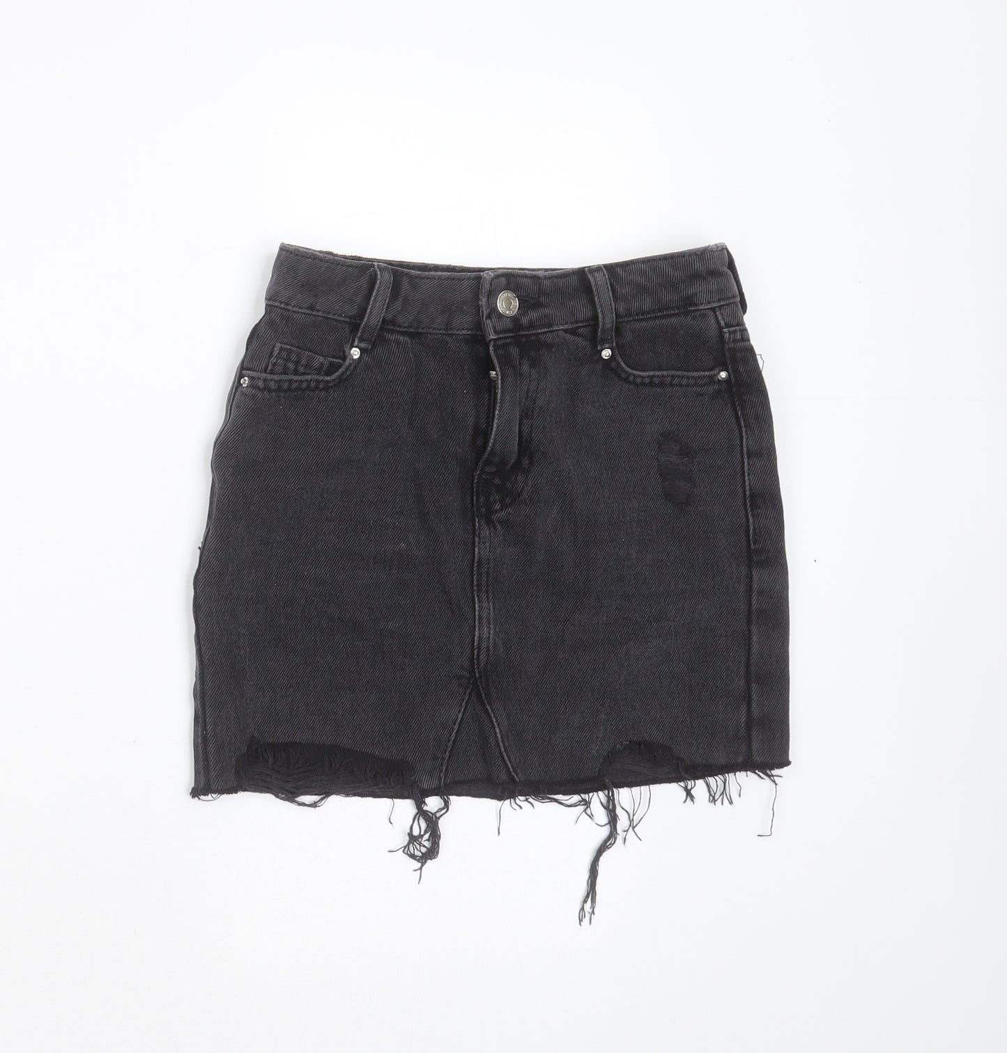 New Look Girls Grey  Cotton Mini Skirt Size 9 Years  Regular Zip - Distressed hem