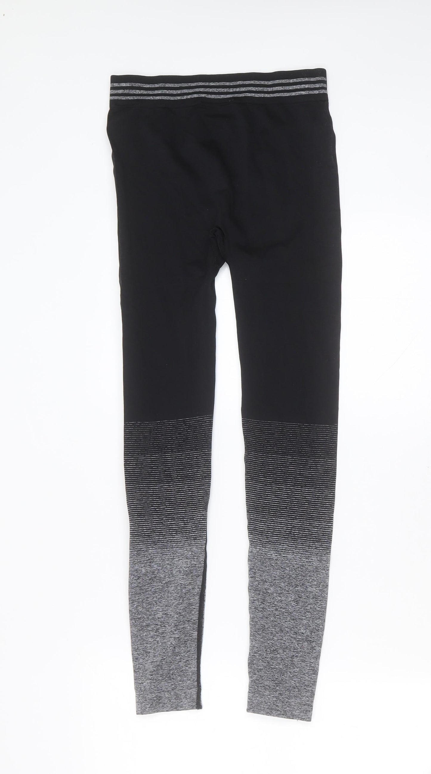 DLX Womens Black Striped Polyamide Compression Leggings Size 2XS L26 in Extra-Slim